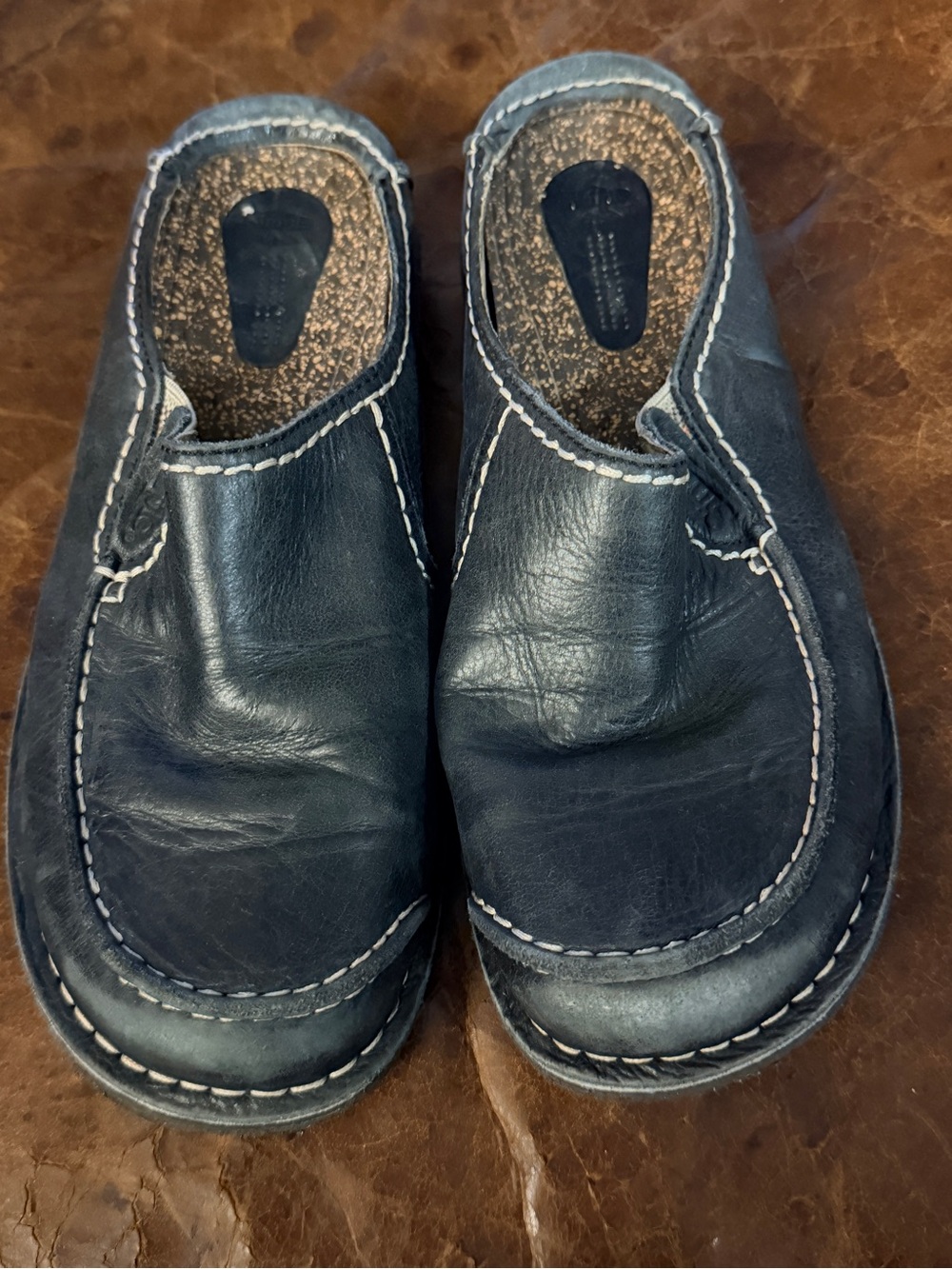 Vintage Simple Shoes Black Leather Slip-On Loafers Mules Sz 7